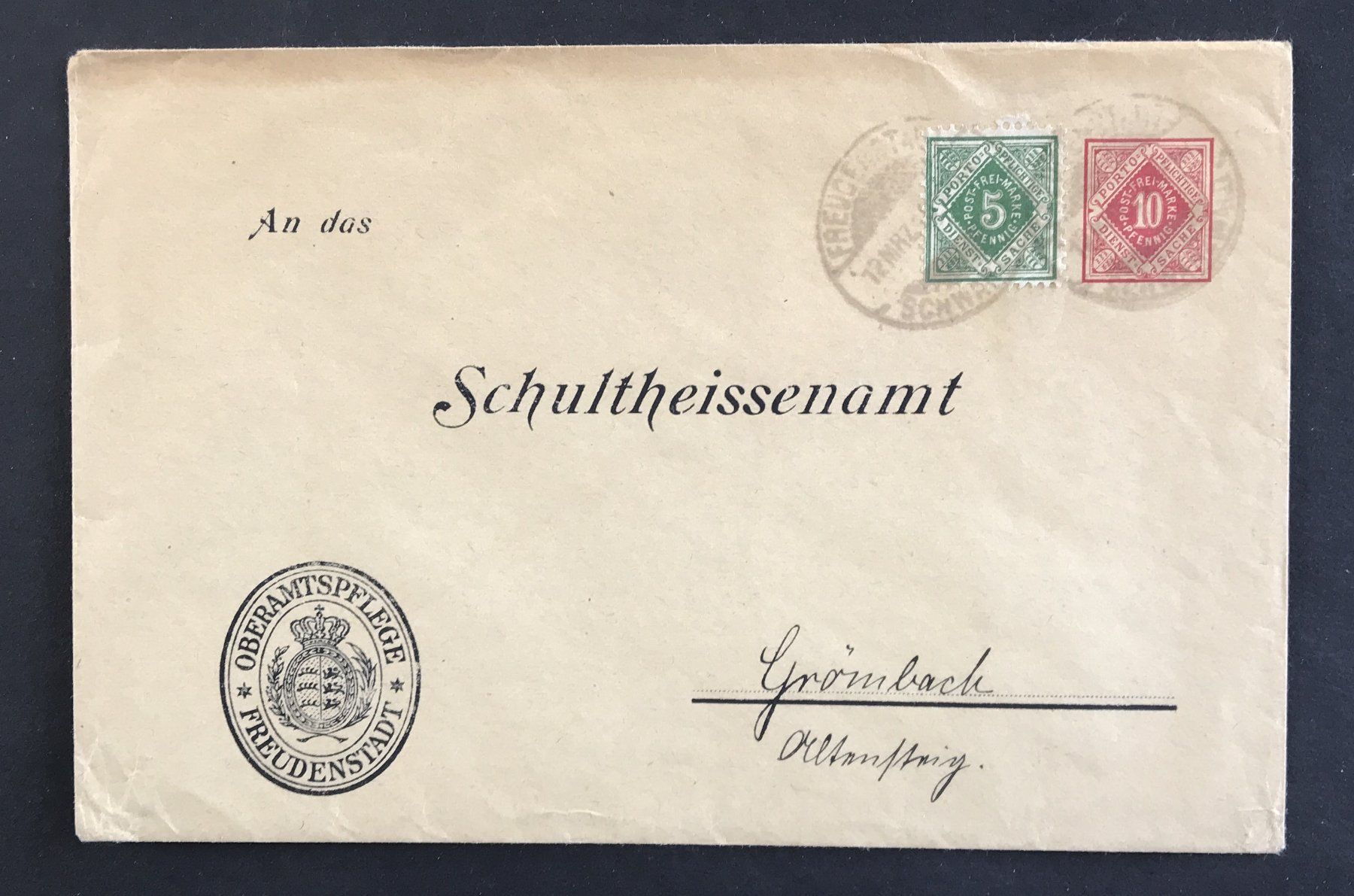 Alle Briefmarken: ANTIKER BRIEFUMSCHLAG FREUDENSTADT – Gebraucht aus Ostermundigen von Kari1937