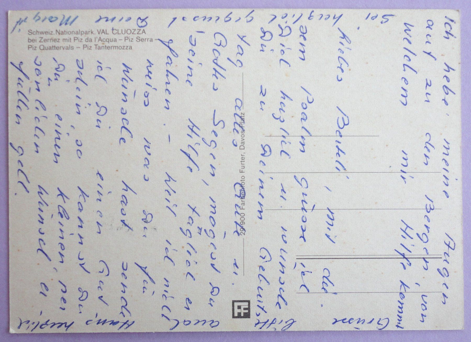Cartoline postali: Val Cluozza bei Zernez – Usato da Fétigny venduto da Billy2miny 1