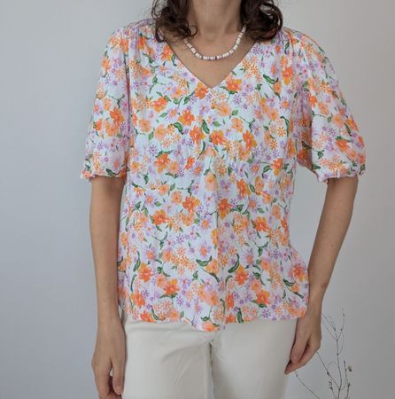 CUBUS AS Bluse Blumenmuster Weiss Orange Lila Grösse 42