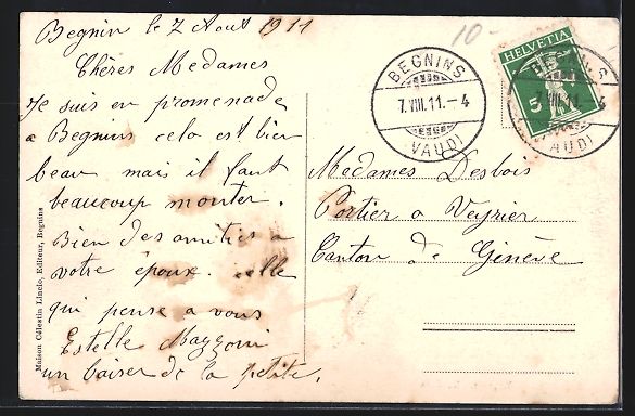 Cartes postales: AK Begnins, La Cure, 1911 – D'occasion à Berlin par bartko-reher 1