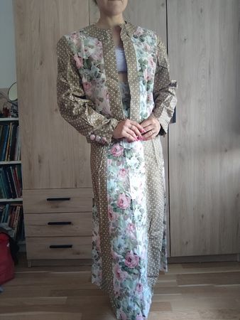Vintage 2-piece skirt suit floral polka dot print size S