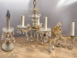 3-tlg. Kristall Lampen Set – Kronleuchter, Tischlampe & Wand
