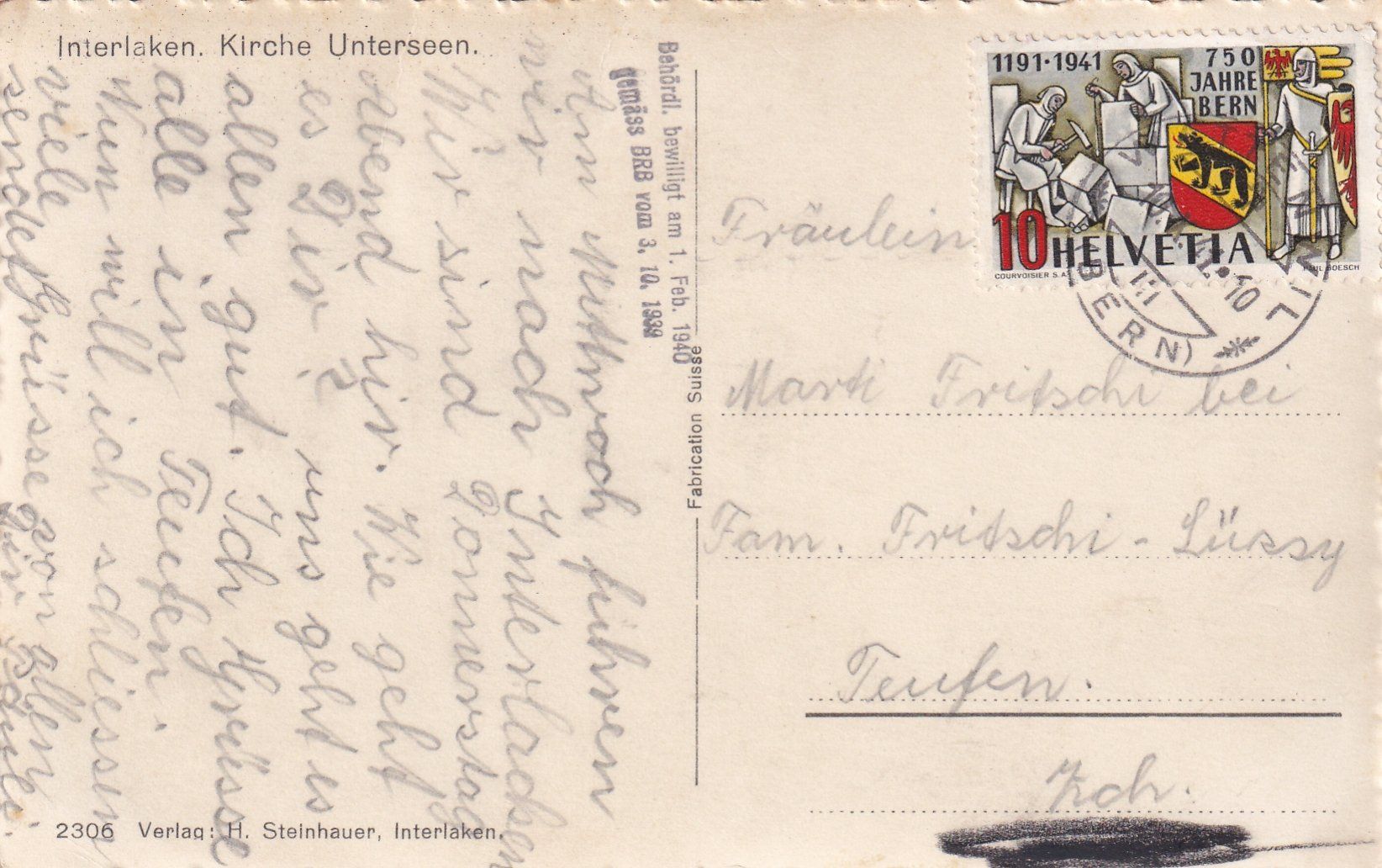 Cartoline postali: Unterseen /bb – Usato da Hombrechtikon venduto da Rudolf07 1