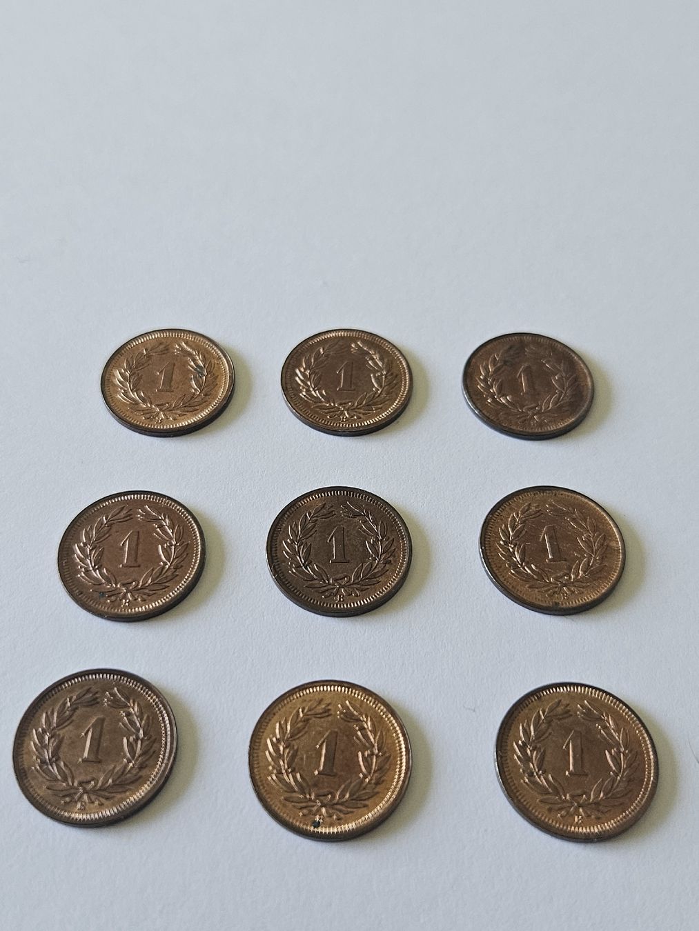 Tutti le monete: 1 Rappen 1937, 9 stk. – Usato da Pfäffikon ZH venduto da Melibol 2