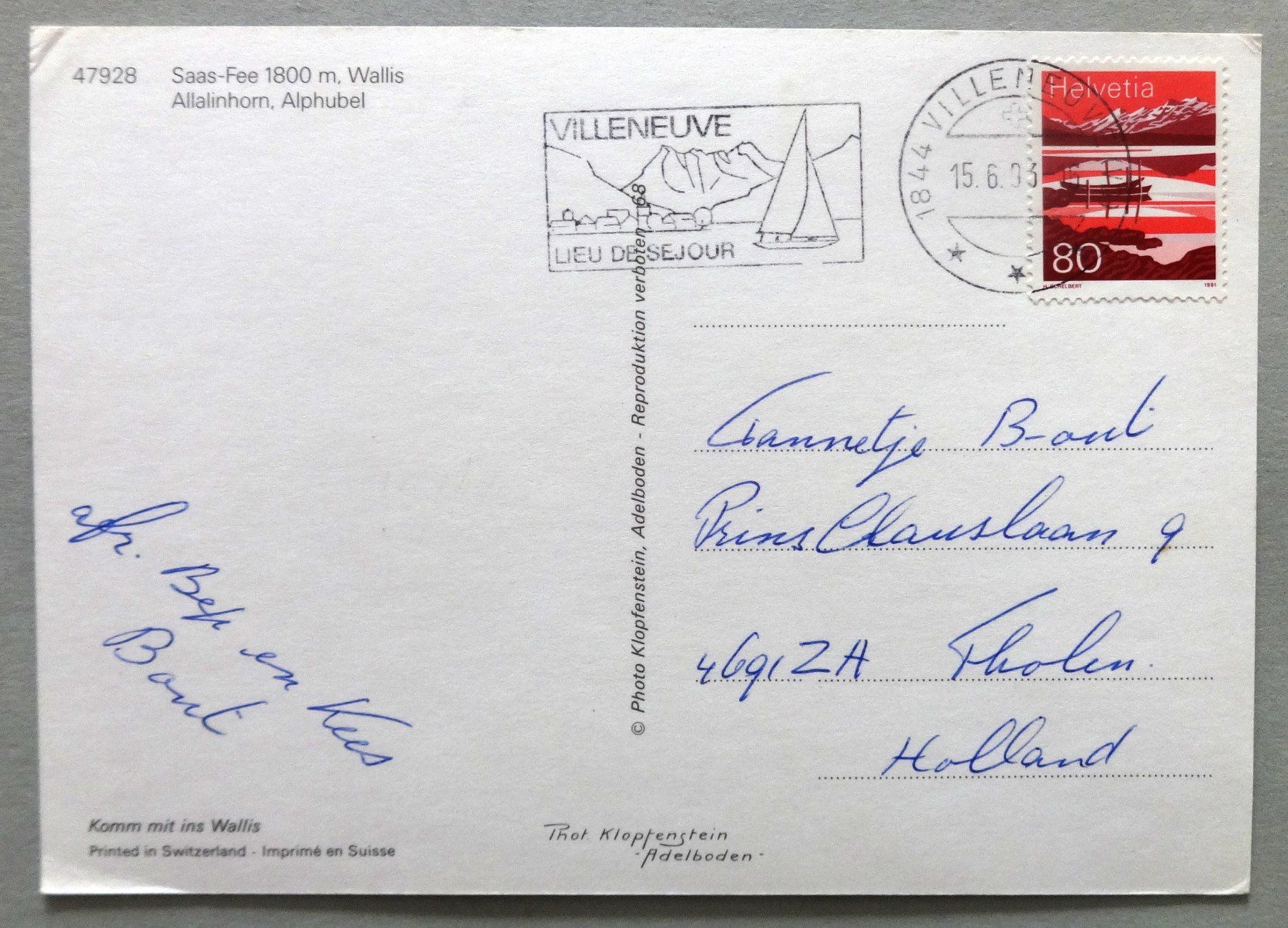 Cartoline postali: Saas-Fee 1800 m – Usato da Fétigny venduto da Billy2miny 1