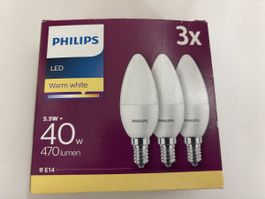 3x Philips LED Kerzenlampe E14 Warm White 5.5W