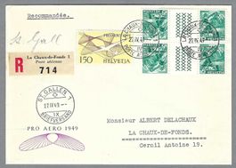 1949, PRO AEREO, FLUG LA CHAUX-DE-FONDS - ST. GALLEN