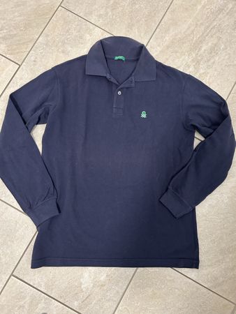 T Shirt Polo langarm Benetton Gr. 158 blau