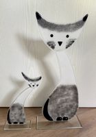 2 tolle Katzen Katze aus Glas Deko Figur 54 cm + 29 cm hoch