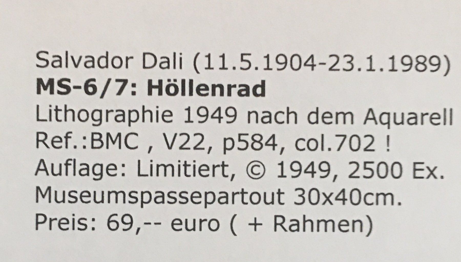 Grafiken & Lithographien: Salvador Dali  MS-6/7-pp: Höllenrad – Gebraucht aus Nennigkofen von Sommersonnen 3