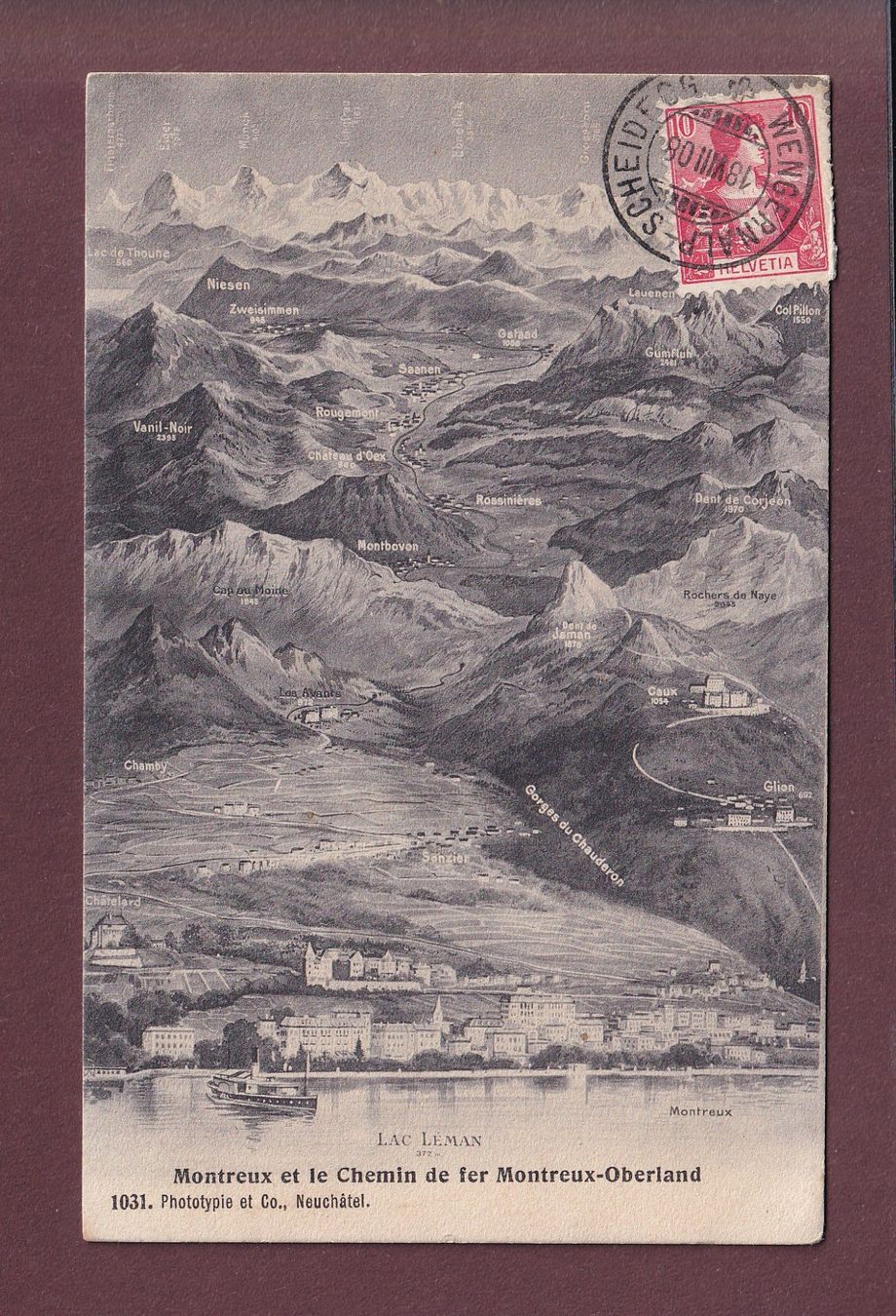 Cartoline postali: MONTREUX et ligne MOB - 1908 – Usato da Pully venduto da nicecards