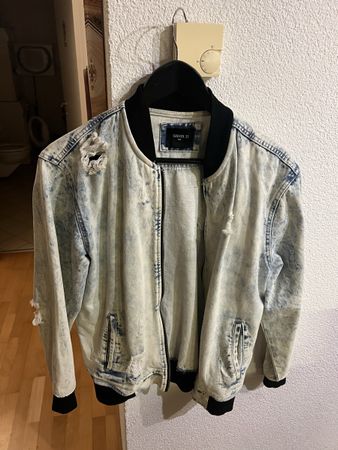 Jeans Bomberjacke Forever 21 Used Look blau Grösse M