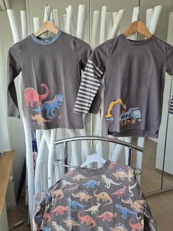 Set Langarmshirts Gr. 128, Dinos, Bagger, Top Qualität