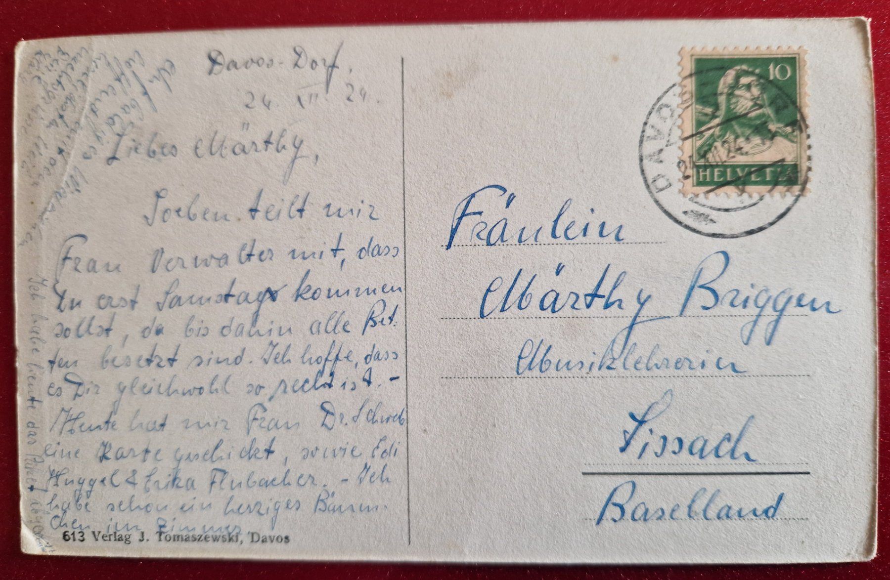 Cartoline postali: Davos Dorf Winterlandschaft 1924 – Usato da Melchnau venduto da Fishel 1