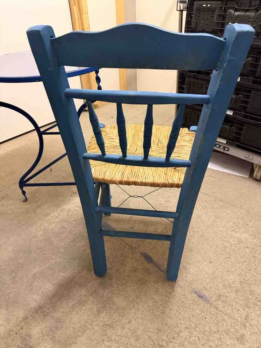 Sedie: Holzstuhl in Blau mit Strohsitz, 9 Stück – Usato da Niedergösgen venduto da Lipa1 2