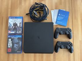 PS4 Slim 500 GB + 2 Controller + 2 Spiele + Kabel