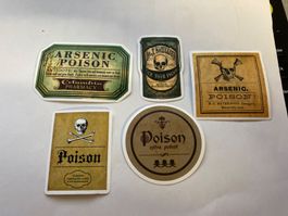 Lot de 5 autocollants vintage poison, occasion