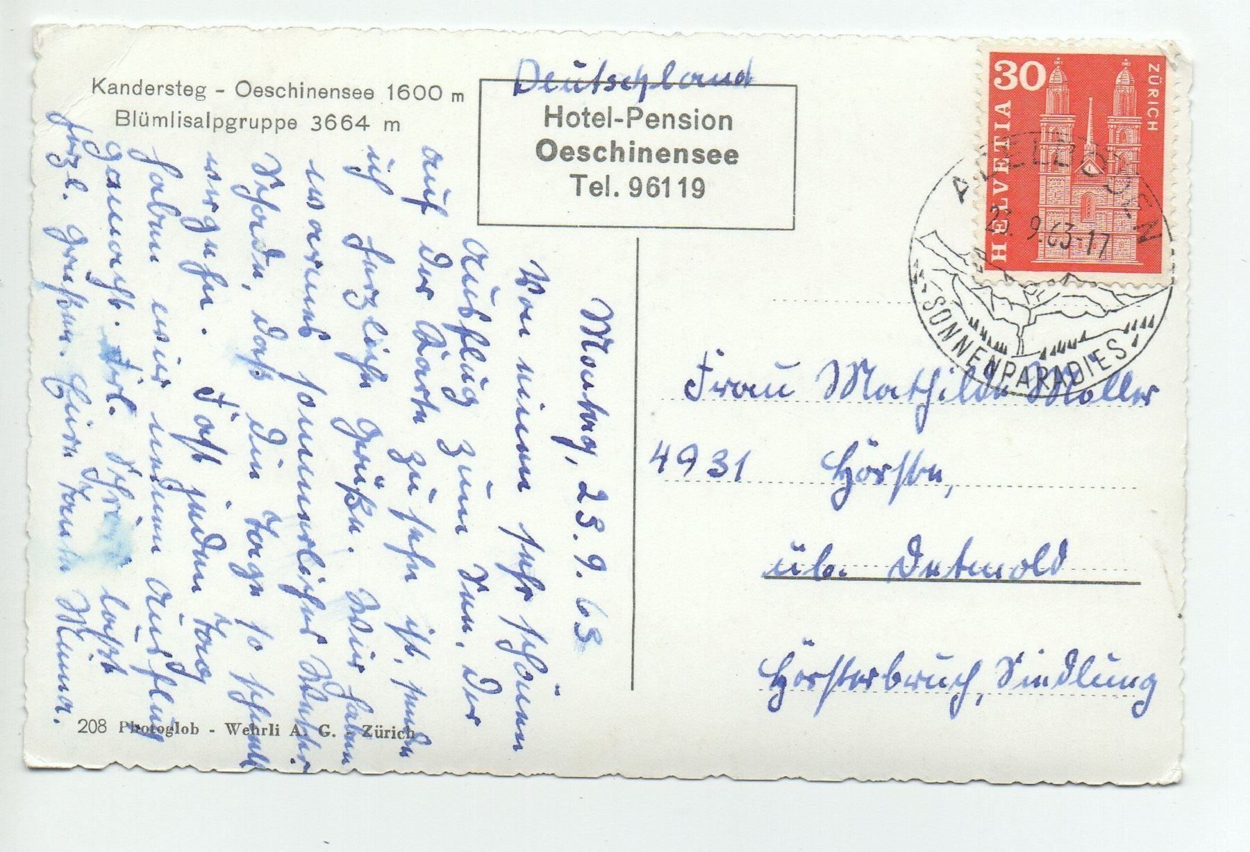 Cartoline postali: KANDERSTEG Oeschinensee - Blümlisalpgruppe – Usato da Jona venduto da philajona 1