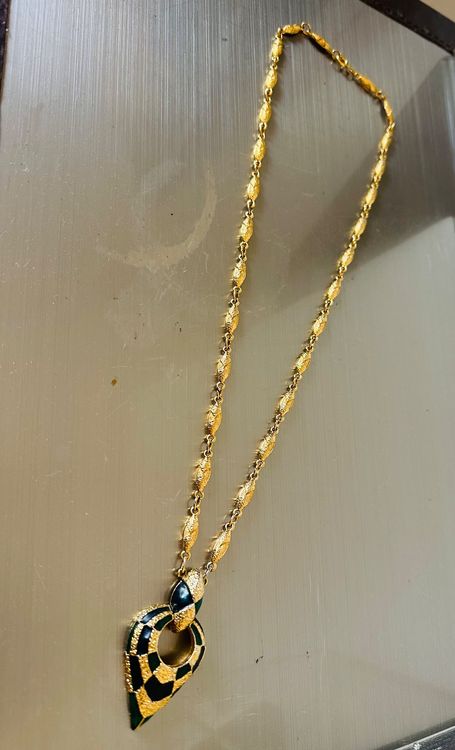 Collier Pendentif Demi-lune En Céramique Terre Cuite - Émail Rouge Et Vert - Cadeau Femme - Neuf Sans Emballage