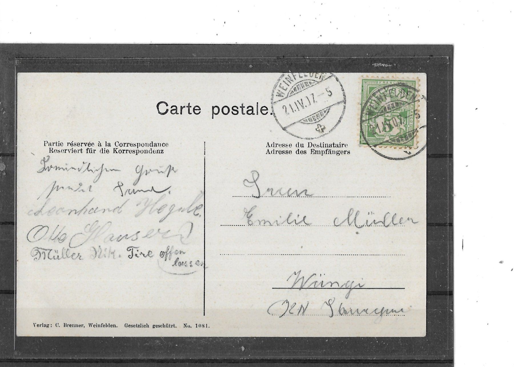 Cartoline postali: TG Weinfelden 1907 mit evangelischer Kirche – Usato da Schocherswil venduto da Wilare 1