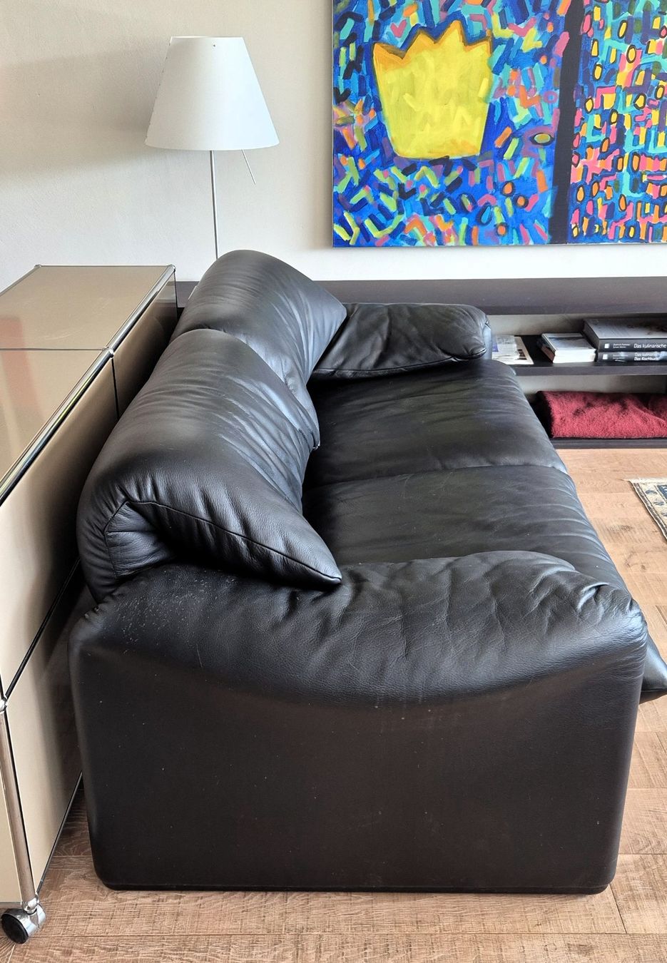 Cassina Divani: Cassina 2er Ledersofa schwarz mit Hocker – Usato da Nesslau venduto da JUERSCHA01 2