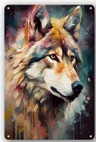 Aluschild farbiger Wolf Kopf (20x30 cm)