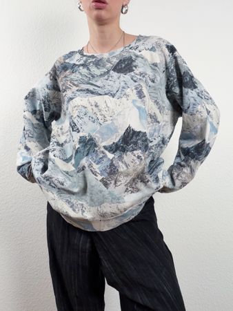 Pullover Mountains Print Long Sleeve Size XL Unisex