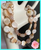 SALE! HALSKETTE KETTE PERLMUTTPERLENKETTE BEIGE