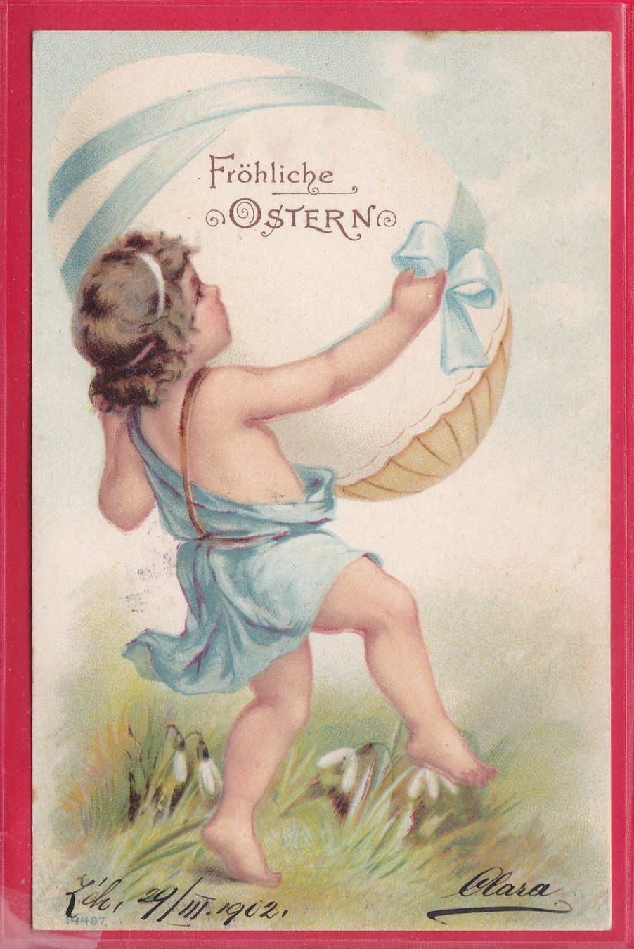 Ansichtskarten: FRÖHLICHE OSTERN, 29.4.1902 – Gebraucht aus Oberrieden von Gebirgsstelze