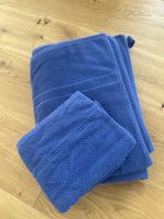 Handtuch Set blau zwei Teile Struktur Baumwolle neuwertig