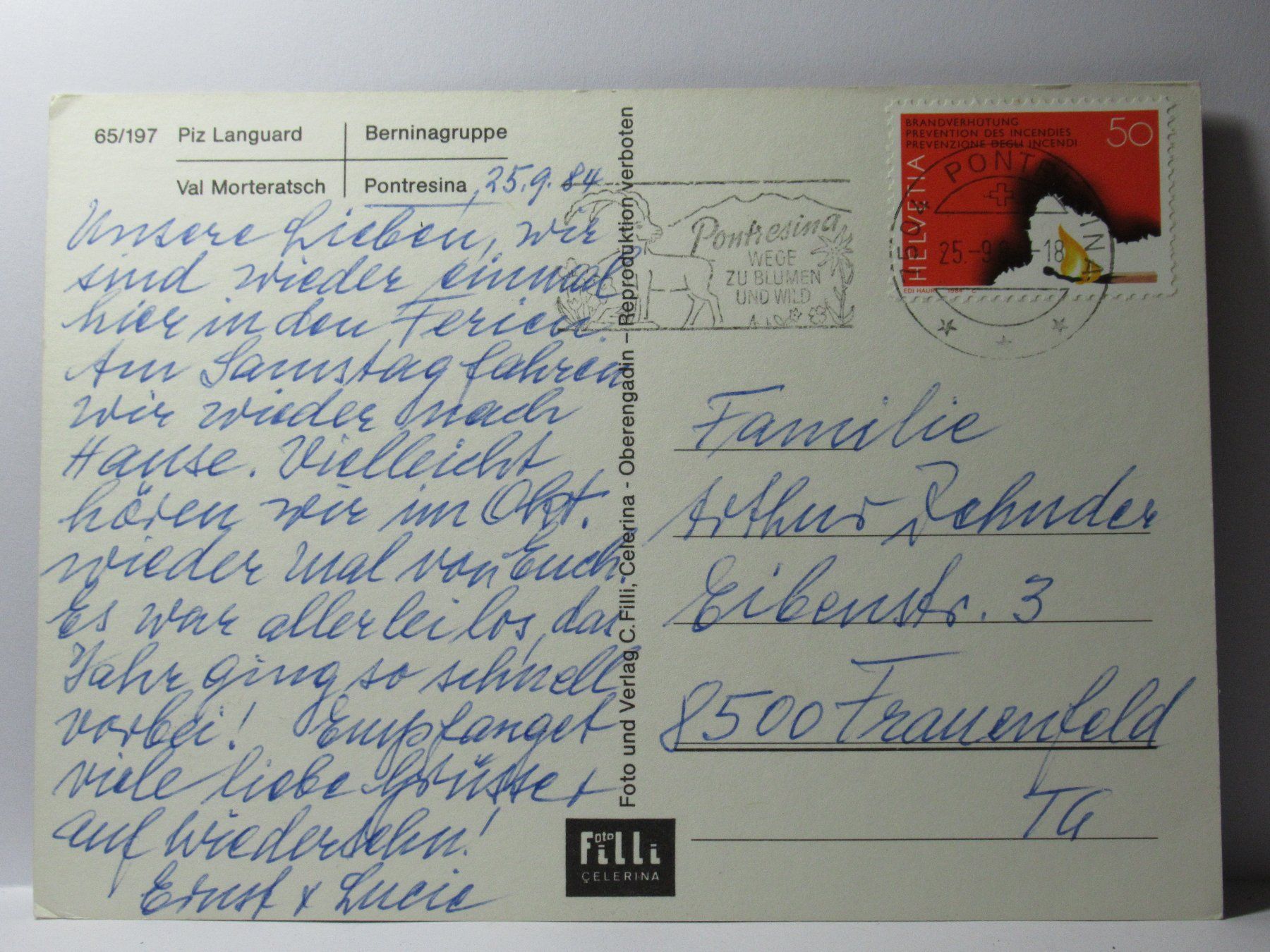 Ansichtskarten: Piz Lanquard , Berninagruppe  1984 – Gebraucht aus Grenchen von Bluemchen1900 1
