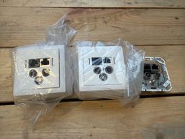 Multimedia Anschlussdose 2x RJ45 2x Koax Weiss 3 Stck
