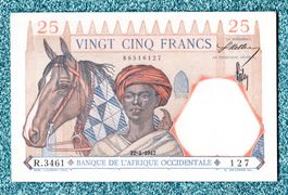 French West Africa 25 francs 1942 TOP grading AU selten nice