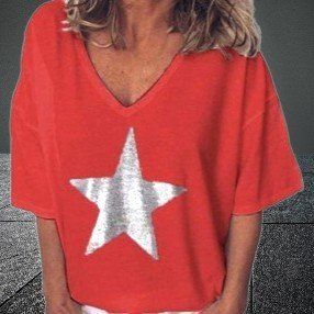 💖⭐ Coole Rot mit silbernem Stern T-Shirt in Größe M! ⭐💖