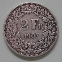 100 MZ, CH 2 FRANKEN 1907 B, SILBER, -ss