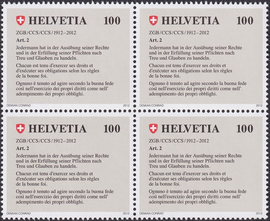 2012, Nr.1422, ** postfrischer Viererbl., Nominal: 4.00 (Gebraucht) in