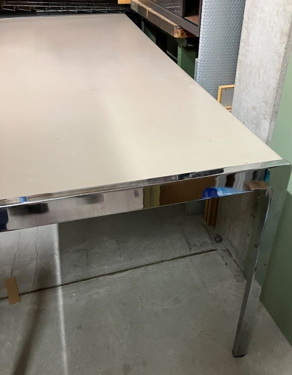 massiv-schwerer-chromstahl-tisch-200x80cm-77hoch-beige-oben-gebraucht