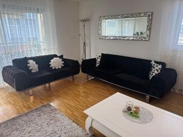 Sofa Set zwei Sofas schwarz Samtoptik Metallfüsse gebraucht