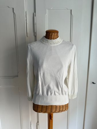 Pullover weiss mit Perlen S