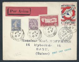 Flugpost Schweiz 1930 Paris Basel  Luftpost FDC Vignette