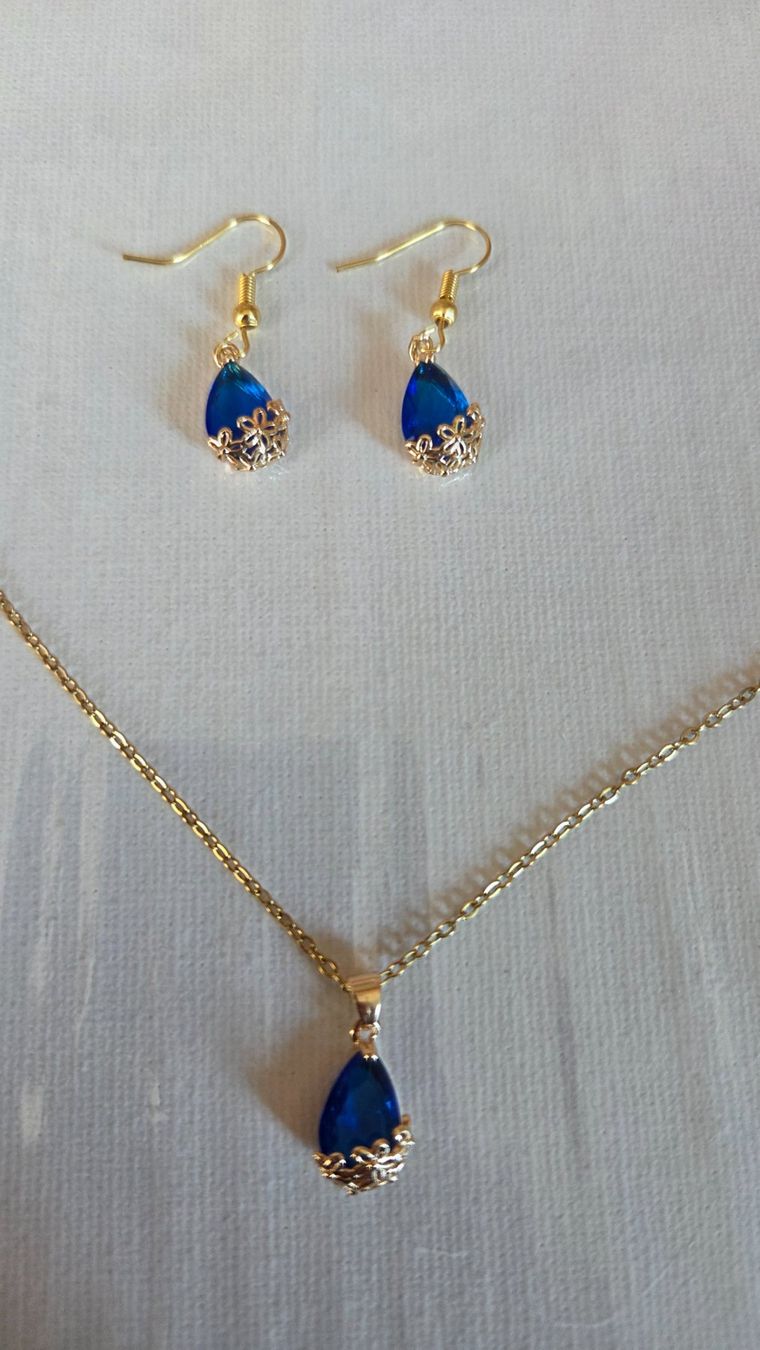 Orecchini pendenti & Orecchini a lobo: Schmuck set Blauer Stein Ohrringe Kette Frühling Modeschmuck – Nuovo (secondo la descrizione) da Weggis venduto da Leeclipse 2