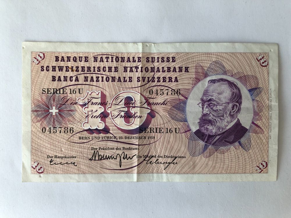 Schweiz 1959, 10 Franken (Gebraucht) in Bettwiesen für CHF 2.1 – mit ...
