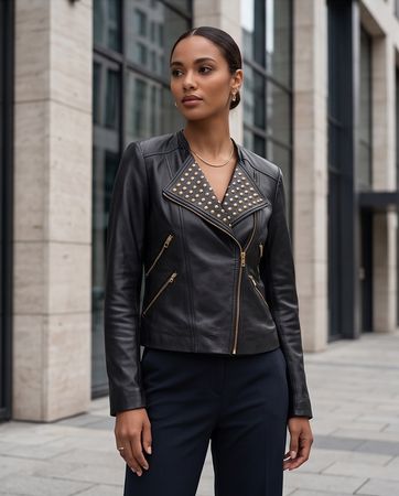 Veste en Cuir VILA Noir Cloutée — Neuve — Taille M