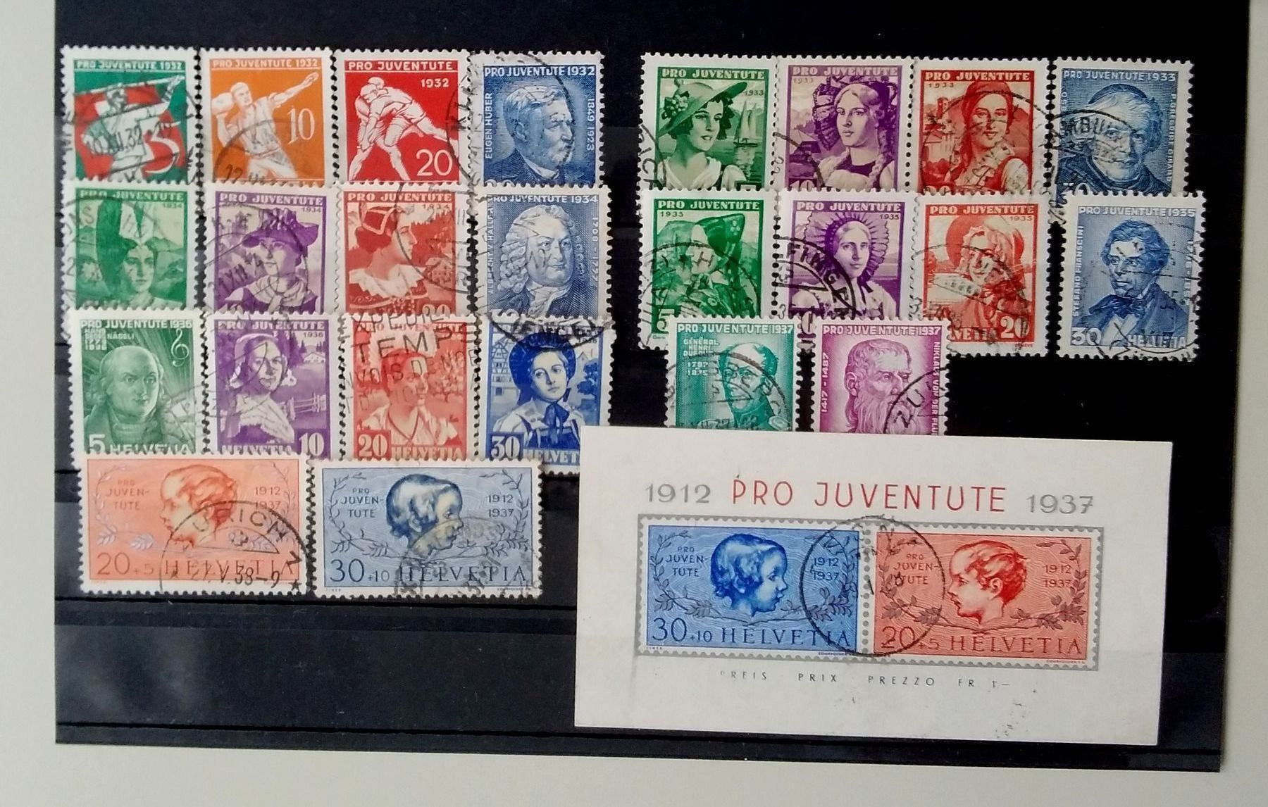 Alle Briefmarken: Pro Juventute 1932 - 1937 gestempelt – Gebraucht aus Basel von Palmenland
