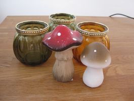 3 schöne Herbst Teelichter und 2 Pilze