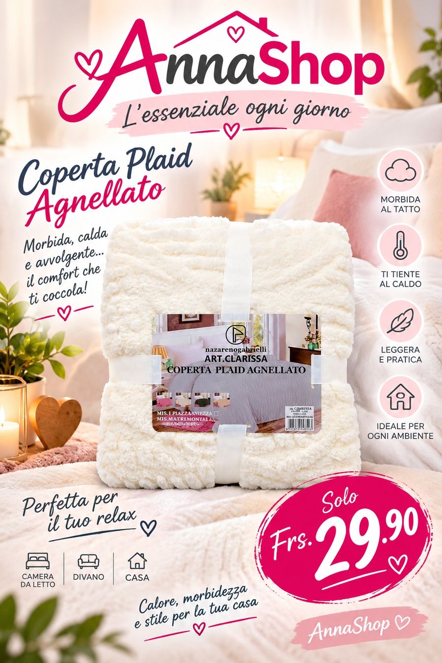 Coperte: Plaid agnellato matrimoniale – Nuovo e nell'imballaggio originale da Contone venduto da AnnaShop26