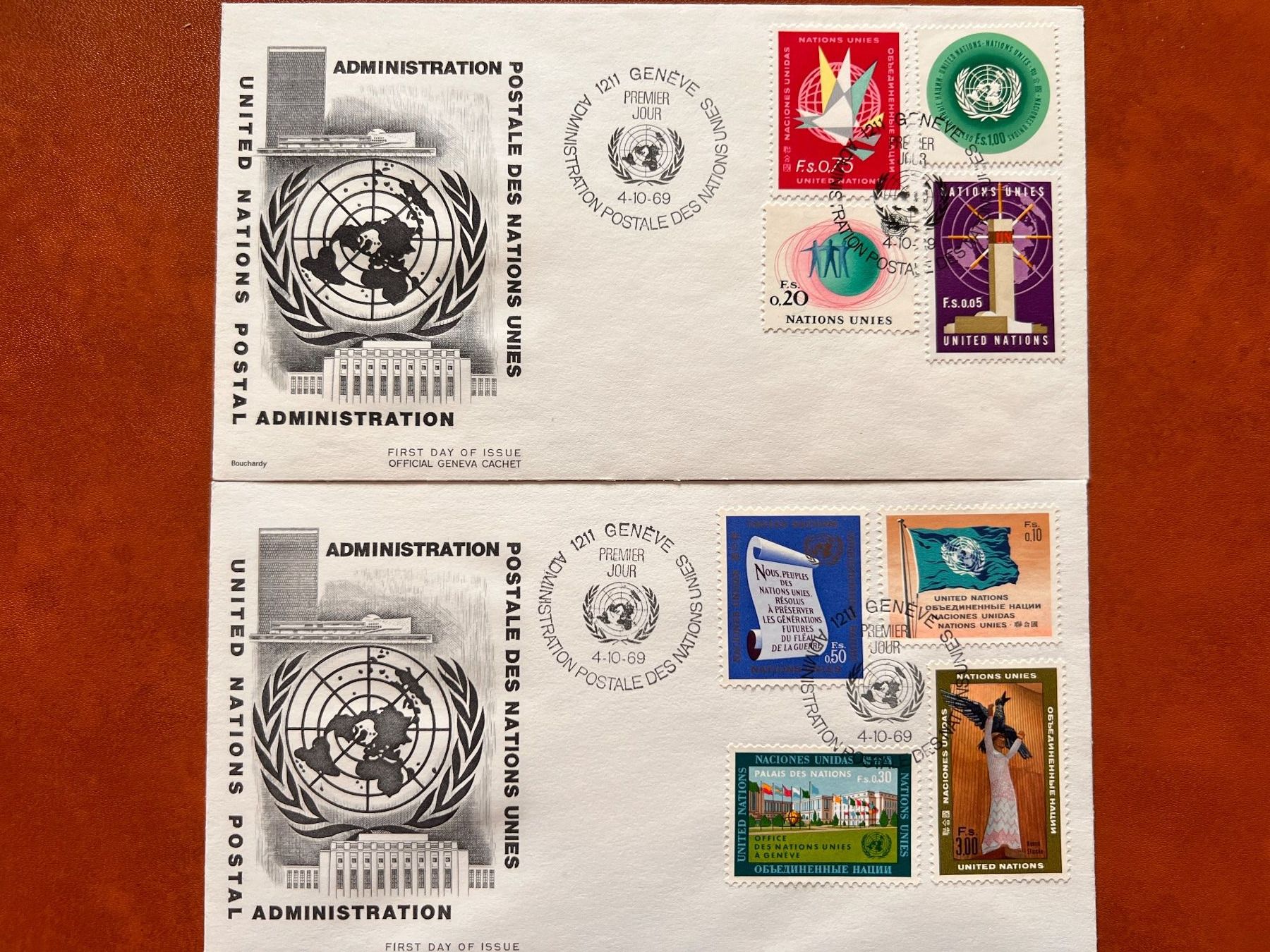 Tutti i francobolli: FDC UNO Genf 1969  2 Briefe (R12) – Usato da Hinwil venduto da Sidi4