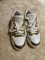 Prada White & Gold Leather Sneakers, Size 40, Stylish!