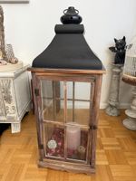 Grande lanterne bois et métal 80 cm avec bougie et déco