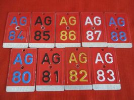 9 x Velonummer Fahrradnummer AG 1980 - 1988